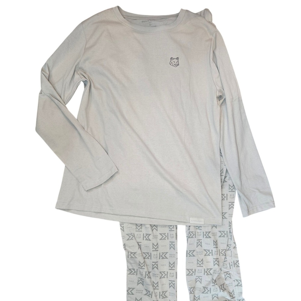 Maison Kitsune Eva Air Pajama Set‎ Large Long Sleeve Green Grey Business Class